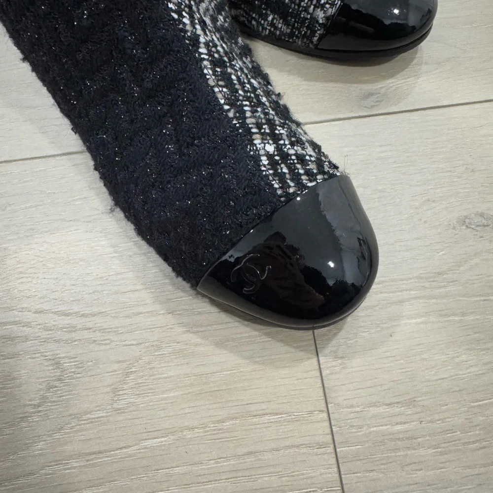 CHANEL Two Tone Tweed Boots 37.5